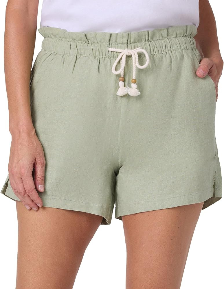 HANG TEN Women's Linen Blend Summer Shorts - Lightweight Casual Elastic Waist Shorts with Pockets... | Amazon (US)