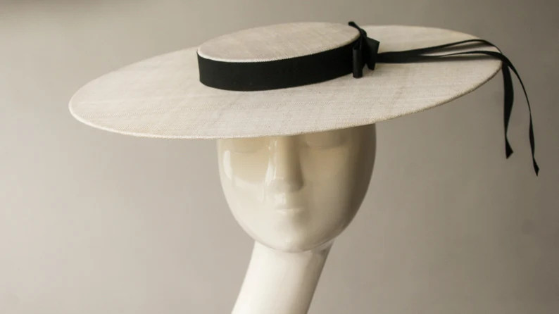 Luxurious Ivory Straw Boater ''REGENT'' Hat With Grosgrain Ribbon Weddings Mother of the Bride Ro... | Etsy (UK)