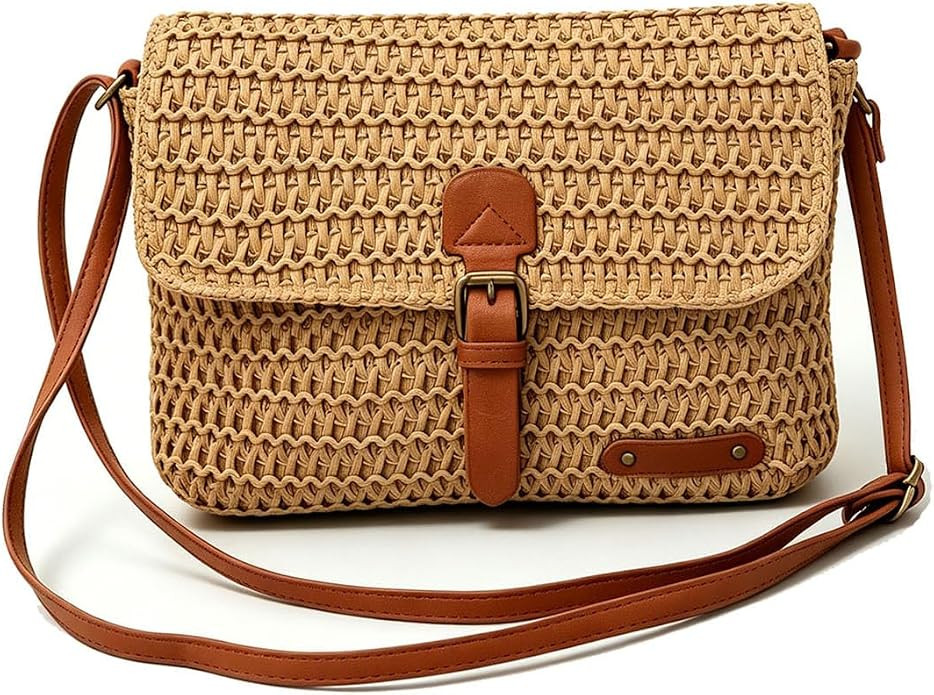 Women Straw Crossbody Bag Summer Woven Beach Bag Travel Shoulder Purse Boho Handmade Raffia Handb... | Amazon (US)