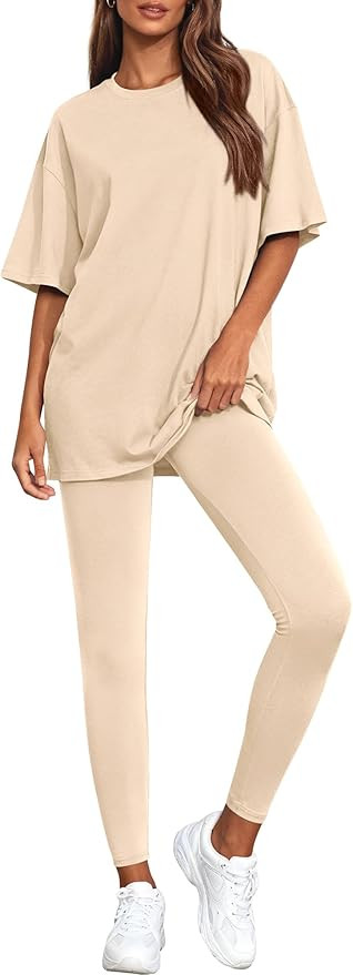 BTFBM Two Piece Lounge Set Women 2026 Spring Casual Oversized Shirts Leggings Matching Workout Ai... | Amazon (US)
