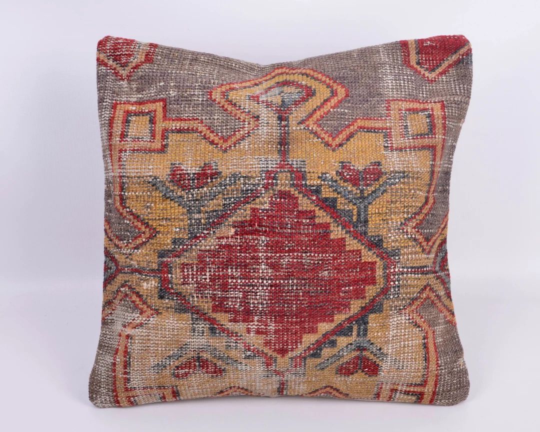 Handwoven Turkish Kilim Pillow, 18x18 Pillow Cover, Carpet Pillow, Home Decor, Bohemian Kilim Pil... | Etsy (US)