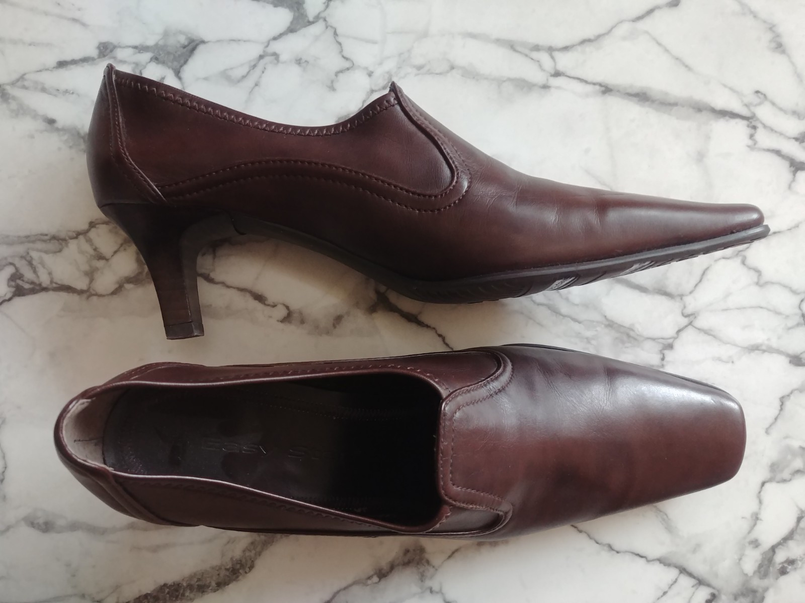 Vintage Easy Step Brown Leather Square Toe Kitten Heels in Size 8 | eBay US