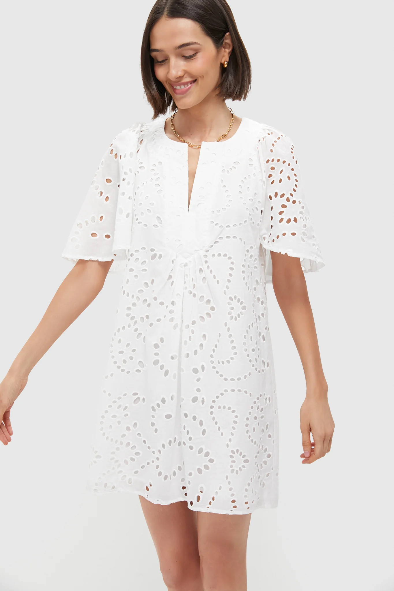 White Eyelet Finley Flutter Sleeve Dress | Tuckernuck (US)