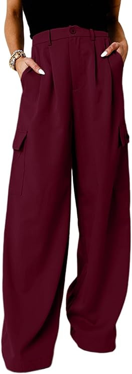Dokotoo Womens High Waisted Wide Leg Cargo Pants Baggy Casual Trendy Work Pants with 4 Pockets | Amazon (US)