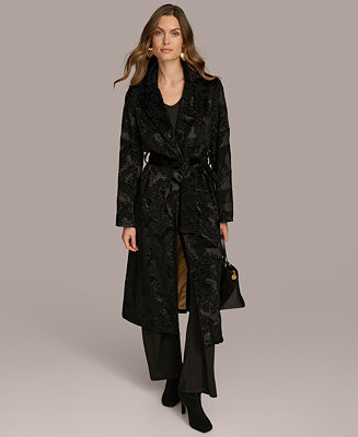 Donna Karan New York Women's Faux Fur Belted Coat - Macy's | Macy's