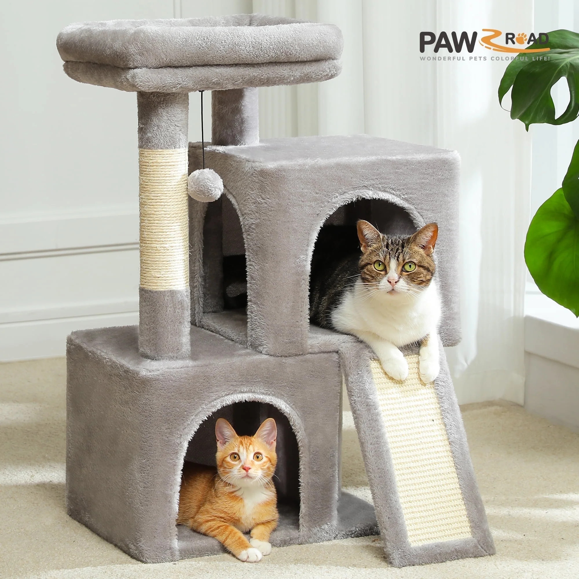 PAWZ Road 30" Cat Tree Condo with Sisal Scratcing Post Tower Ramp for Indoor Catss, Gray | Walmart (US)