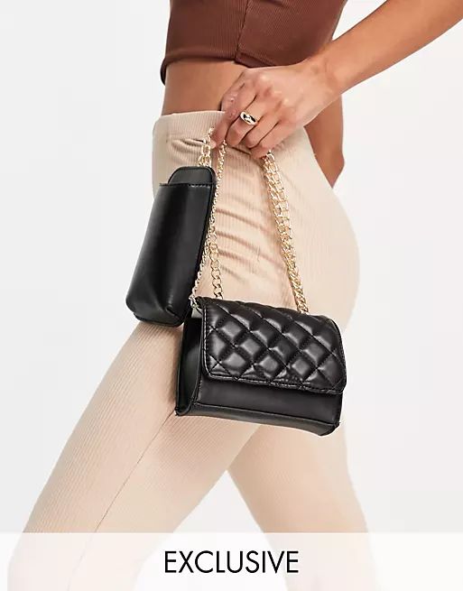 Glamorous Exclusive cross body bag in black quilt with compartment | ASOS (Global)