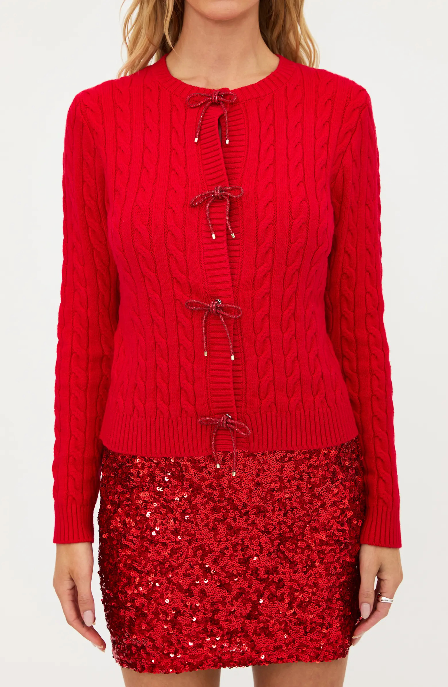 Ally Bow Accent Cable Cardigan | Nordstrom