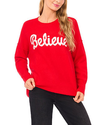 CeCe Women's Believe Script Long-Sleeve Cozy Sweater - Macy's | Macy's