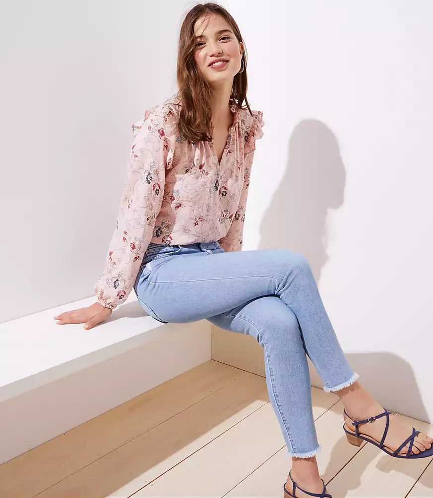 Blossom Ruffle Keyhole Blouse | LOFT