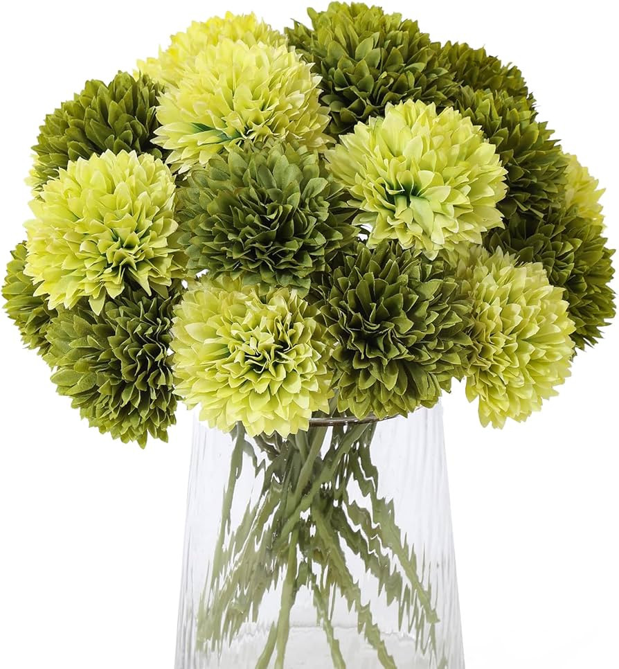Kimura's Cabin 20Pcs Green Chrysanthemums Artificial Flowers Fake Silk Ball Flowers Mums Bouquets... | Amazon (US)