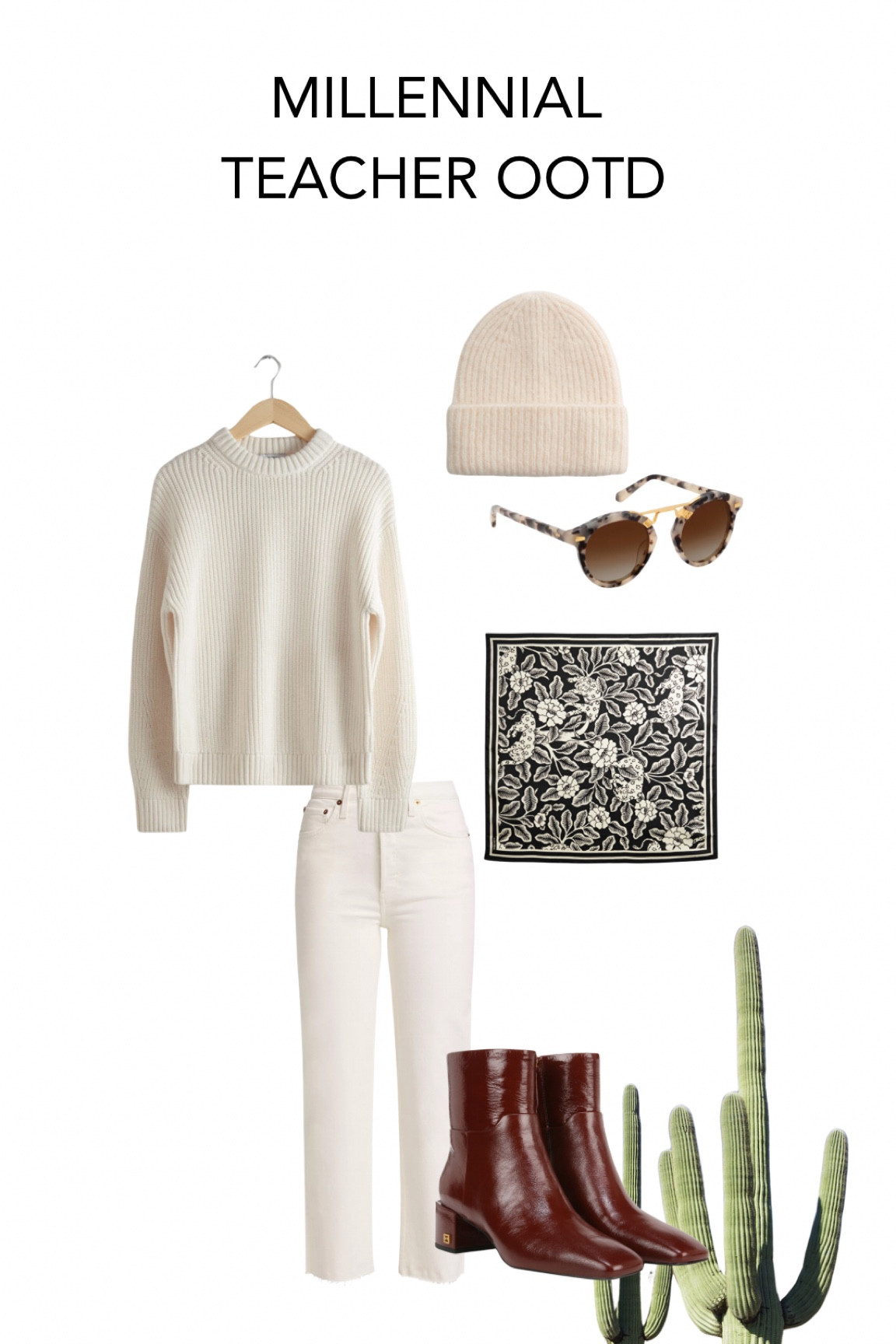 Millennial teacher outfit 
Winter whites
White denim
Red boots
Scarf bandana style
Sunglasses 
White beanie 

#LTKstyletip #LTKworkwear #LTKfindsunder100