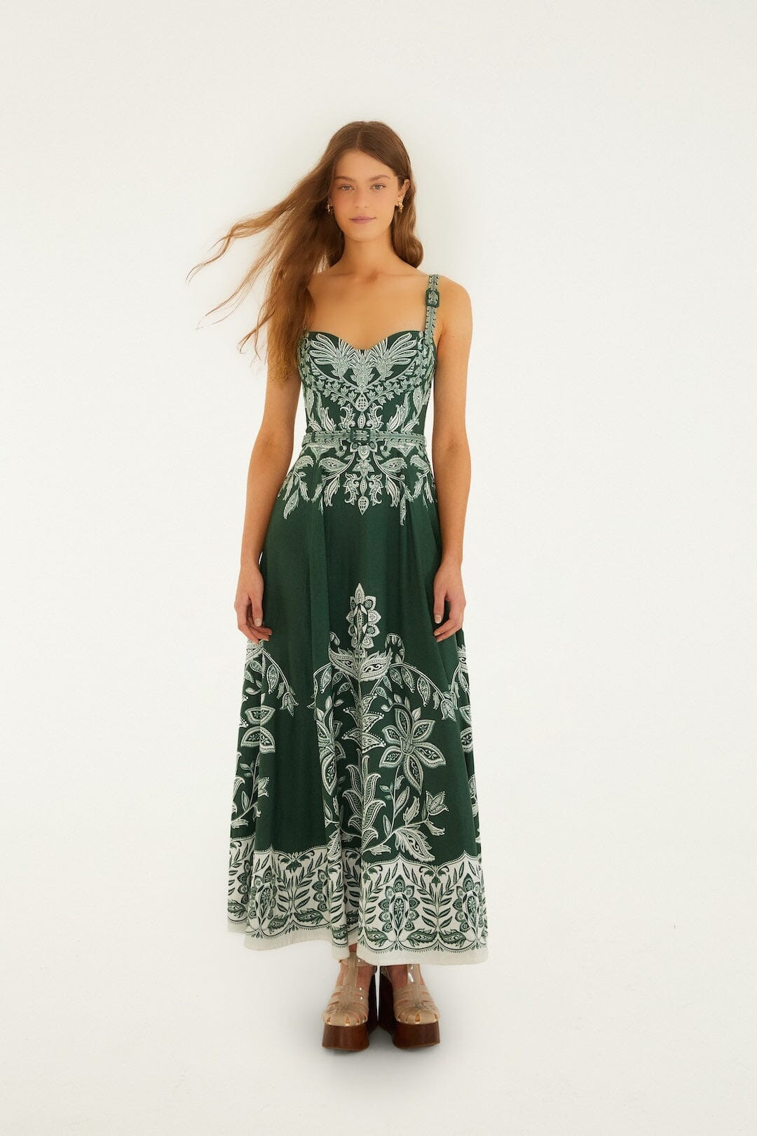 Dark Green Miranda Buckles Maxi Dress | FARM Rio | FarmRio (US)