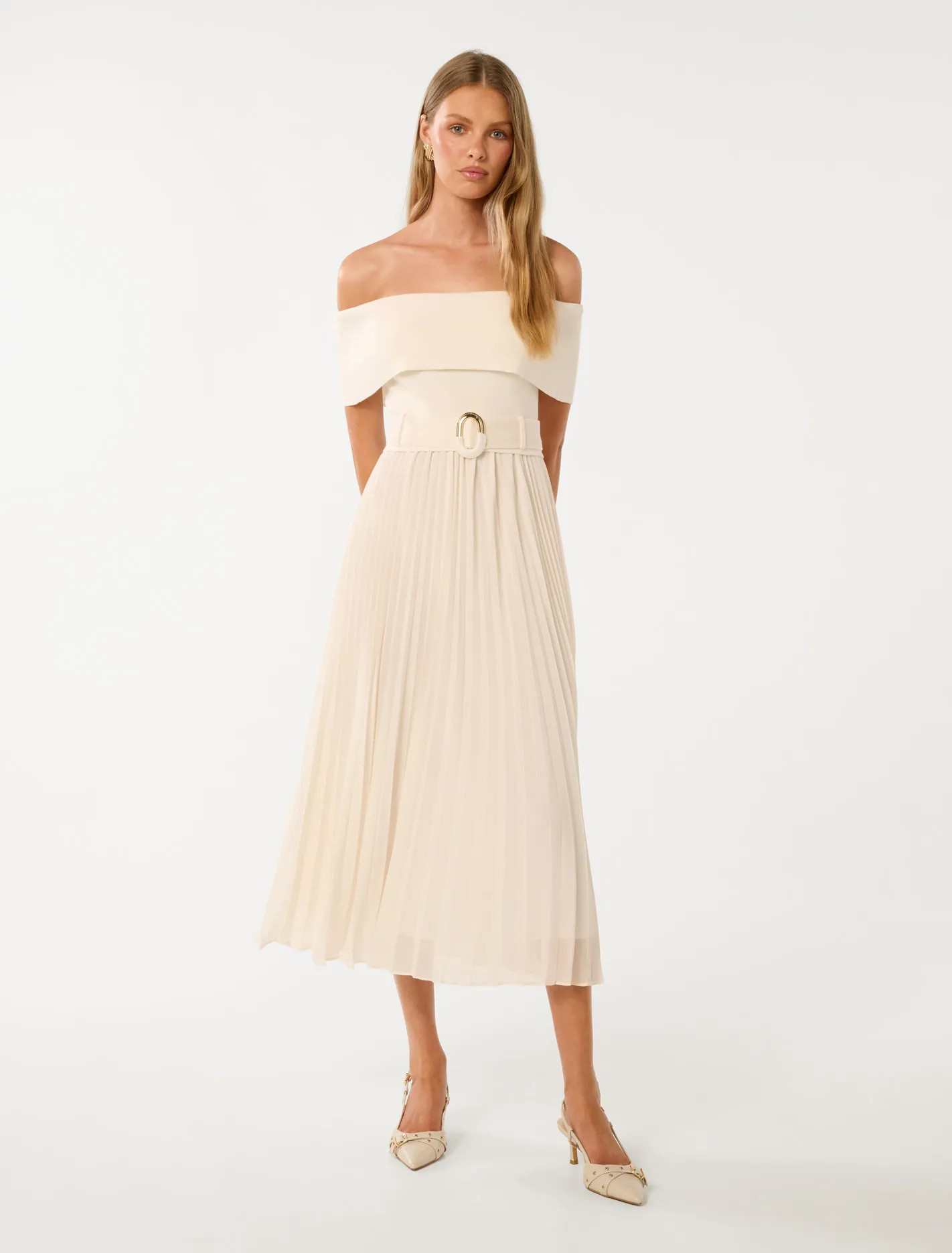 Capri Bardot Pleat Hem Midi Dress | Forever New (AU)