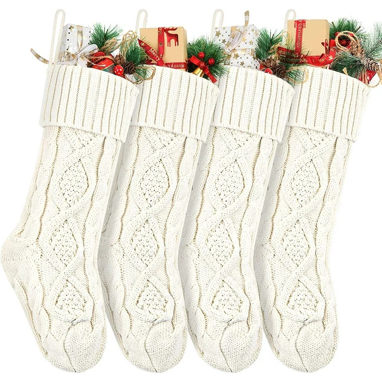 Swtroom 4 Pack Christmas Stockings 18 Inches Large Size Cable Knitted Stocking Gifts & Decoration... | Walmart (US)