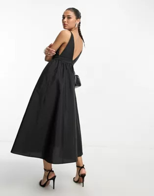 ASOS DESIGN parachute plunge midi dress in black | ASOS (Global)