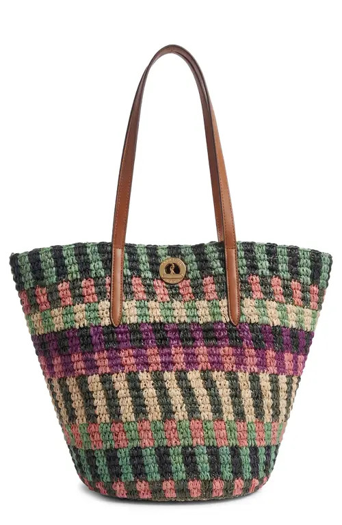 Veronica Beard Stripe Raffia Tote in Berry Multi at Nordstrom | Nordstrom
