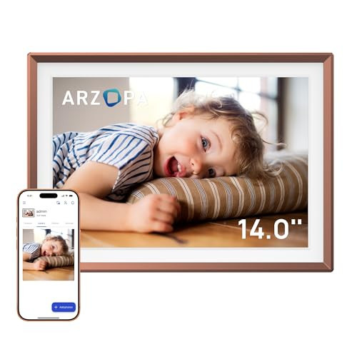 ARZOPA 14" WiFi Digital Picture Frame Free Cloud Storage No Subscription 1920 * 1200 Touchscreen Metal Frame Load Live Photos Videos from Phone Ideal for Gifting - D14 Mocha Brown | Amazon (US)