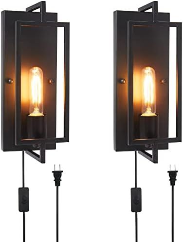 Plug in Wall Sconces 2 Pack, Industrial Plug in Wall Light Fixtures with On Off Switch E26 Base, Vin | Amazon (US)