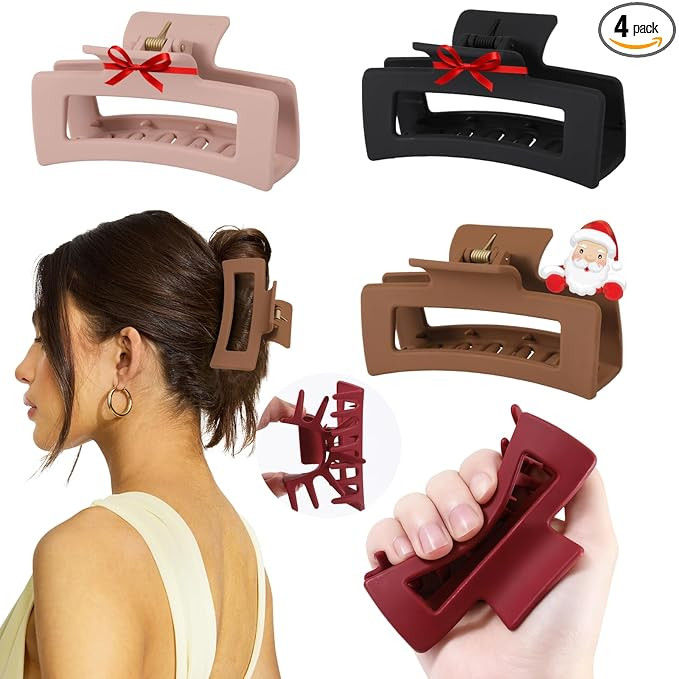 4 PCS Silicone Flexible Hair Claw Clips for Women, Cloud Soft Clips, 4 Inch Extra Large Claw Clip... | Amazon (US)