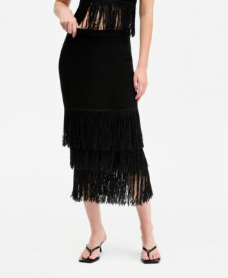 Bar III Women's Pull-On Tiered-Fringe Sweater Skirt, Macy's Exclusive  - Macy's | Macy's