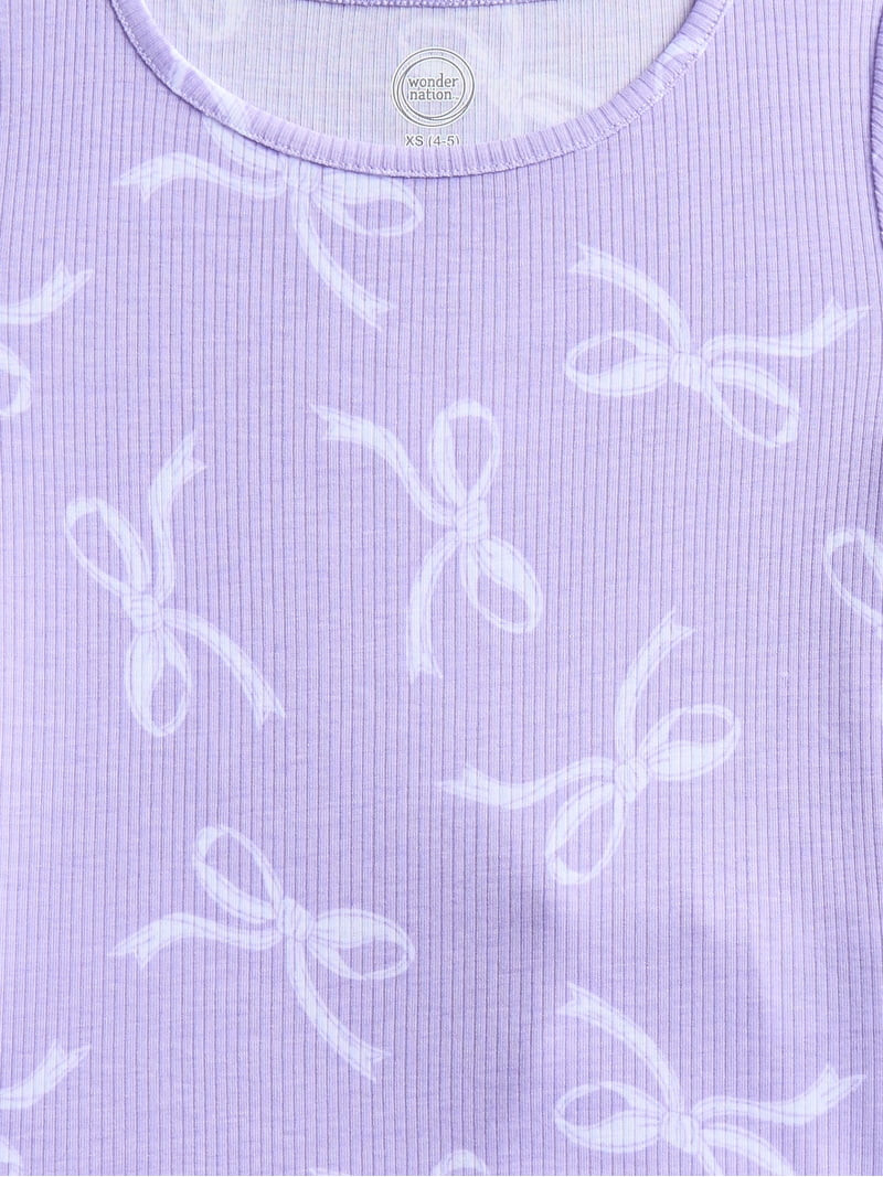 Wonder Nation Girls Ribbed Short Sleeve Top and Shorts Pajama Set, 2-Piece, Sizes 4-18 | Walmart (US)