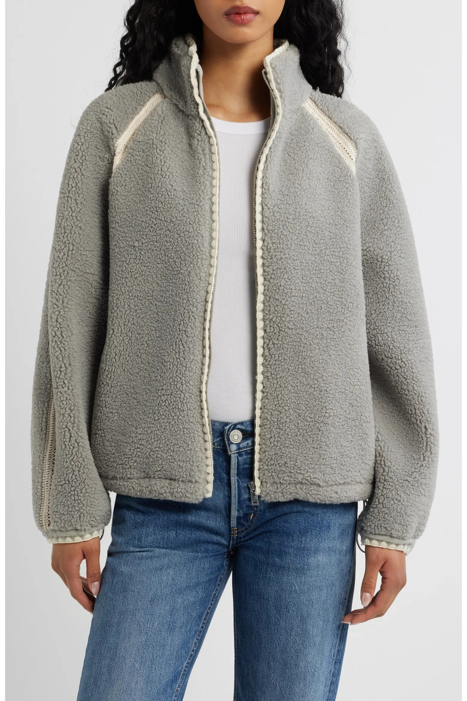UGG\u00ae Nikia Open Stitch Detail Uggfluff Fleece Jacket (Women) | Nordstrom | Nordstrom