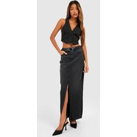 Womens Split Front Denim Maxi Skirt - Black - 6 | boohoo (US & Canada)