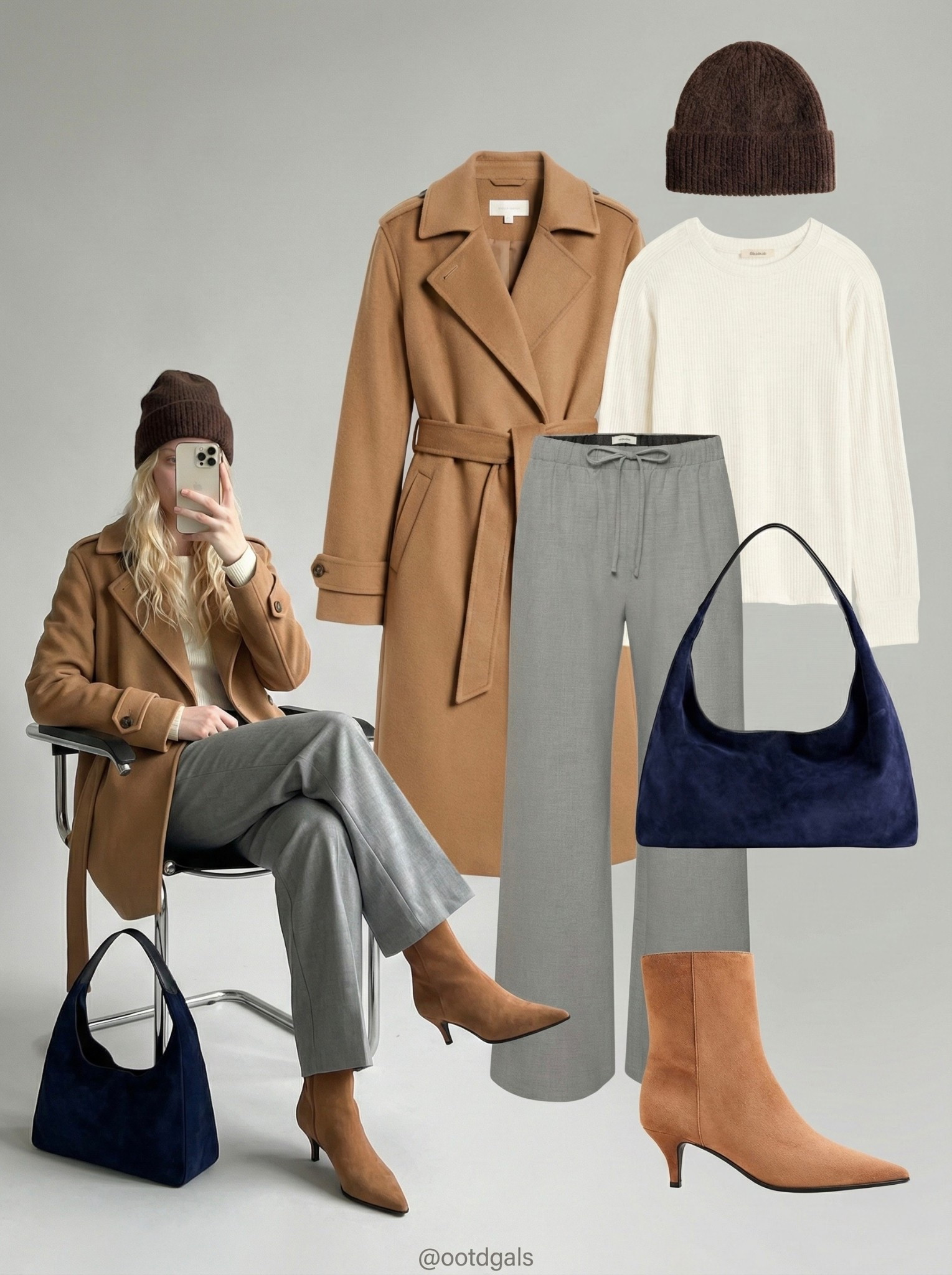 ✨ Camel & Soft Gray Winter Chic ✨

A refined cold weather look built around warm camel tones and soft gray tailoring. The belted wool coat creates an elegant, structured silhouette, while the cozy cream knit underneath keeps the outfit approachable and effortlessly wearable.

Relaxed gray trousers add balance and comfort, making the look feel modern rather than too formal. Tan suede ankle boots bring warmth and a polished finish, while the navy suede shoulder bag adds a subtle contrast that elevates the neutral palette. Finished with a brown knit beanie for a cozy, off duty touch.

🤎 Style Notes:
• Camel belted coat for a timeless, elegant layer
• Cream knit sweater for softness and warmth
• Gray relaxed trousers for modern balance
• Tan suede ankle boots for a polished finish
• Navy suede bag to add depth and contrast
• Knit beanie for a cozy, everyday feel

Everything linked and ready to shop ✨

#LTKootd #LTKSeasonal #LTKClassic

#LTKSeasonal #LTKgrwm #LTKootd
