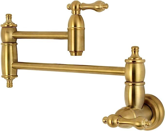 Kingston Brass KS3107AL Wall Mount Pot Filler Kitchen Faucet, Brushed Brass | Amazon (US)