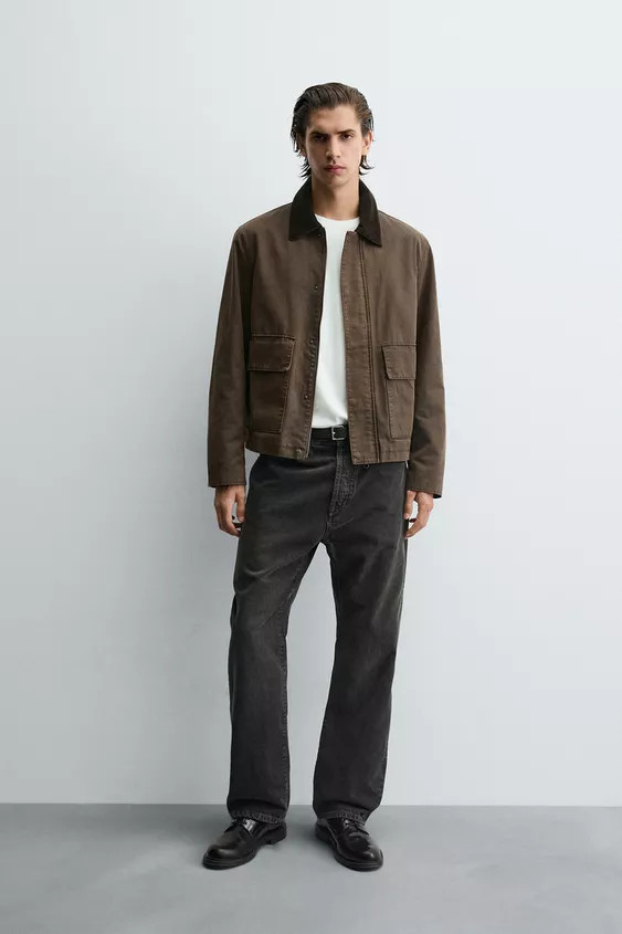 CONTRAST WAXED EFFECT JACKET | Zara US