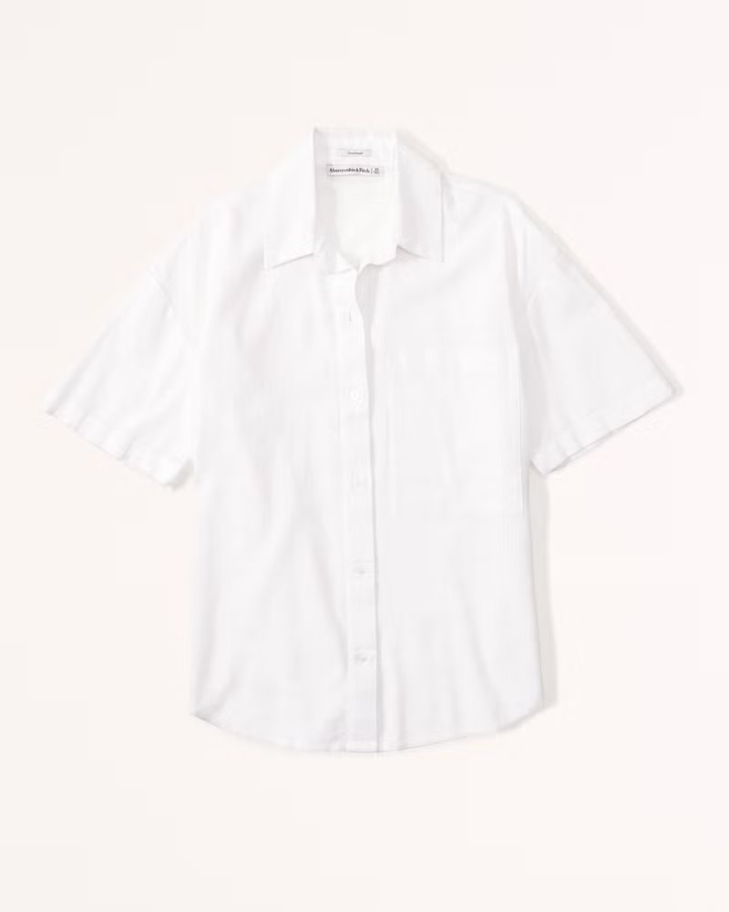 Oversized Short-Sleeve Linen-Blend Shirt | Abercrombie & Fitch (US)
