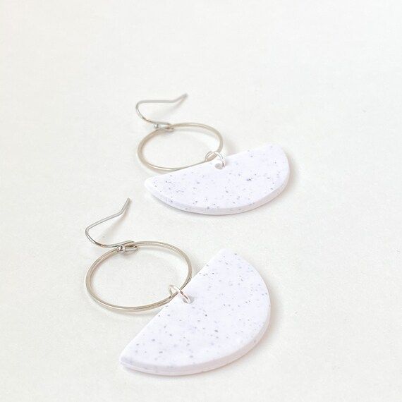 Speckled White Half Circle and Hypoallergenic Silver Earrings | Etsy | Etsy (US)