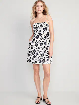 Fit & Flare Tie-Strap Linen-Blend Mini Dress for Women | Old Navy (US)