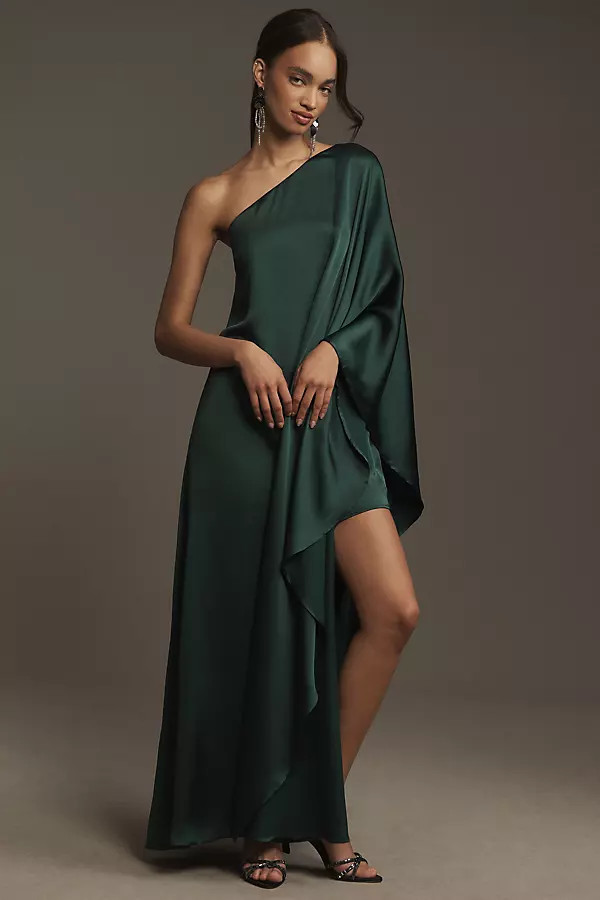 BHLDN Tiana One-Shoulder Satin Kaftan Maxi Dress | Anthropologie (US)