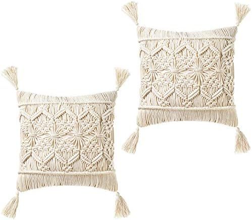 Mkono Throw Pillow Cover Tassel Macrame Cushion Case (Pillow Inserts Not Included) Set of 2 Decor... | Amazon (US)