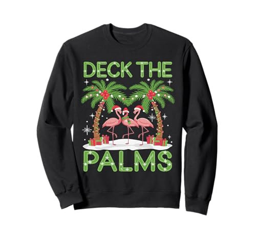 Deck the Palms Flamingo Tropical Christmas Lights Palm Tree Sweatshirt | Amazon (US)