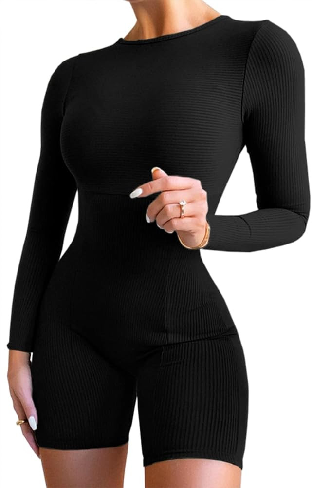 ioiom Women's Sexy Long Sleeve Bodycon Jumpsuit Party Club Short Romper | Amazon (US)
