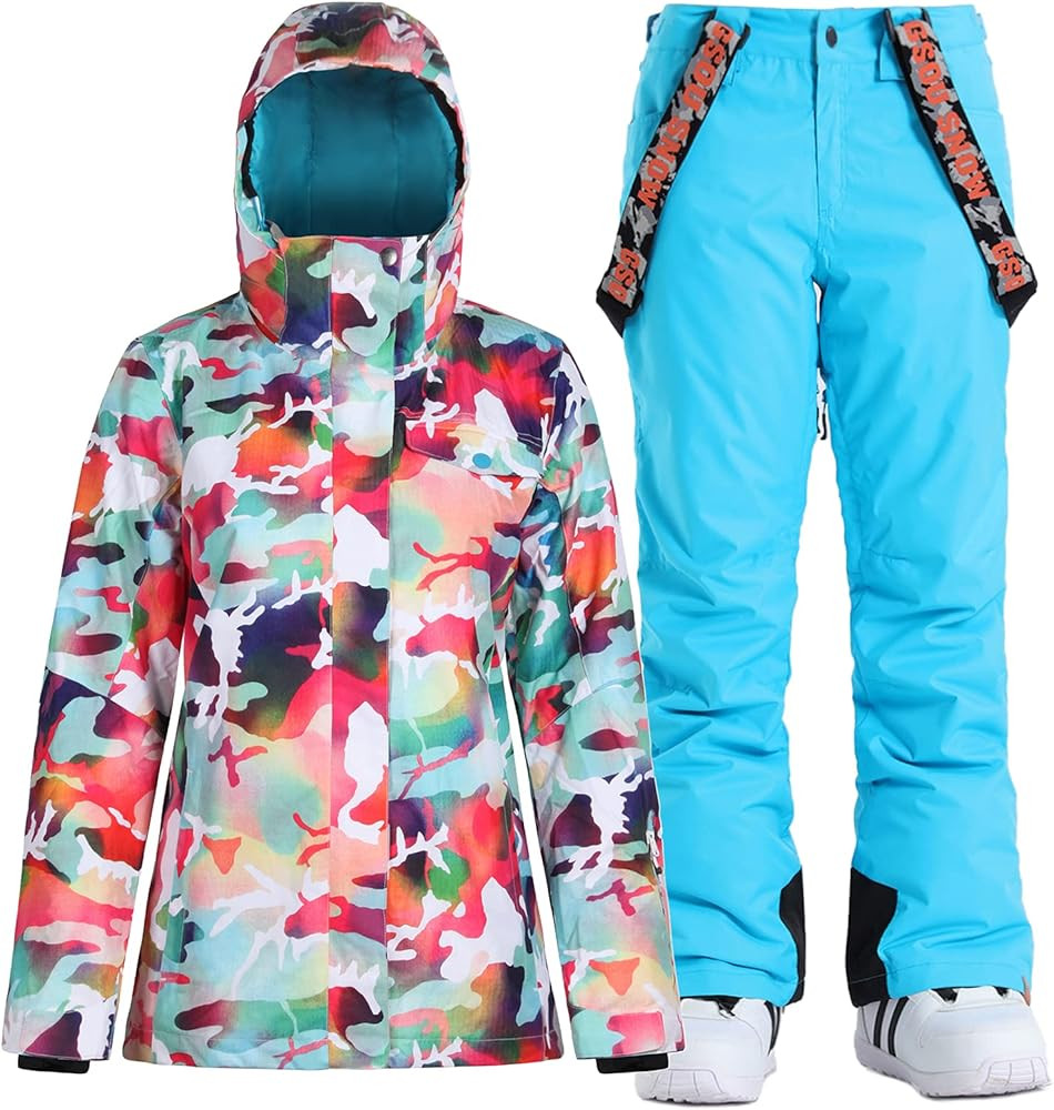 GSOU SNOW Womens Ski Jackets and Pants Snowboarding Snowsuit Coat Warm Hooded Waterproof Windproof I | Amazon (US)