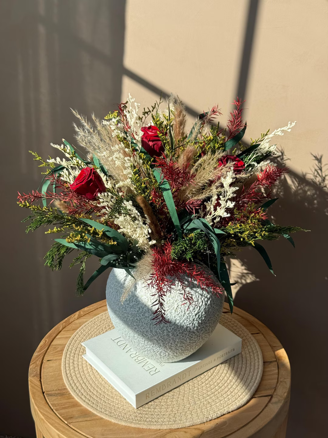 Rustic Holiday Charm: Dried Flower Winter Rose Arrangement for Festive Centerpiece, 20 | Etsy (US)