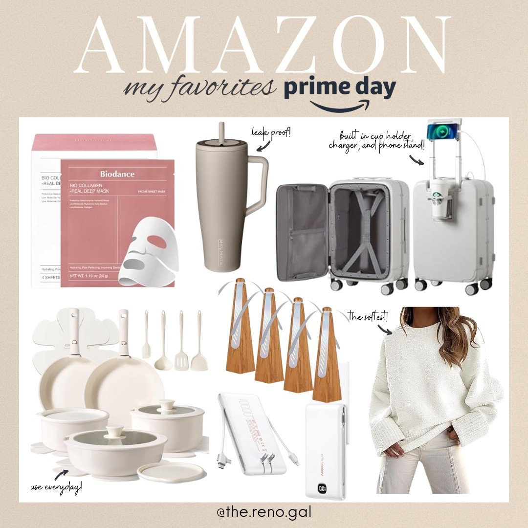 A few of my all-time favorite Amazon finds that I use and love—and they’re on sale for Prime Day!

Softest, coziest sweater
Perfectly oversized sweater
Portable charger with built-in cords
Space-saver pots & pans
Wood fly repellent fans
Brumate tumbler
Glass skin face mask
Collagen face mask
Best carry-on suitcase
Suitcase with cup holder
Suitcase with phone stand & charger
#LTKFinds #AmazonPrimeDay #AmazonFavorites

#LTKBeauty #LTKTravel #LTKSaleAlert