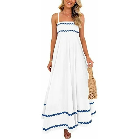 PRETTYGARDEN Women Summer Flowy Maxi Dress Casual Sleeveless Spaghetti Strap Ruffle Beach Long Dresses | Walmart (US)