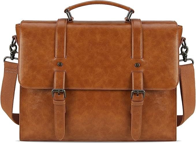Mens Messenger Bag Vintage 15.6 Inch Waterproof Leather Laptop Briefcase Large Satchel Shoulder B... | Amazon (US)