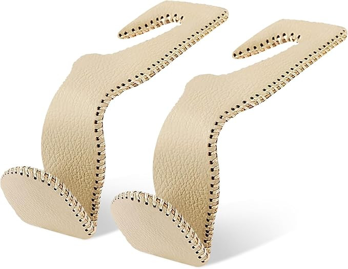 Car Bag Hooks - 2 Pack Beige Leather Seat Hooks for Hanging Purses, Bags and Coats | Amazon (US)