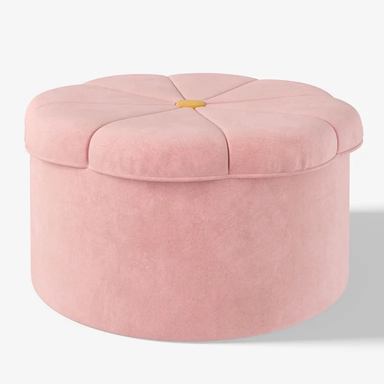 Mainstays Kids Daisy Pink Plush Fantasy Fun Ottoman with Hidden Storage | Walmart (US)