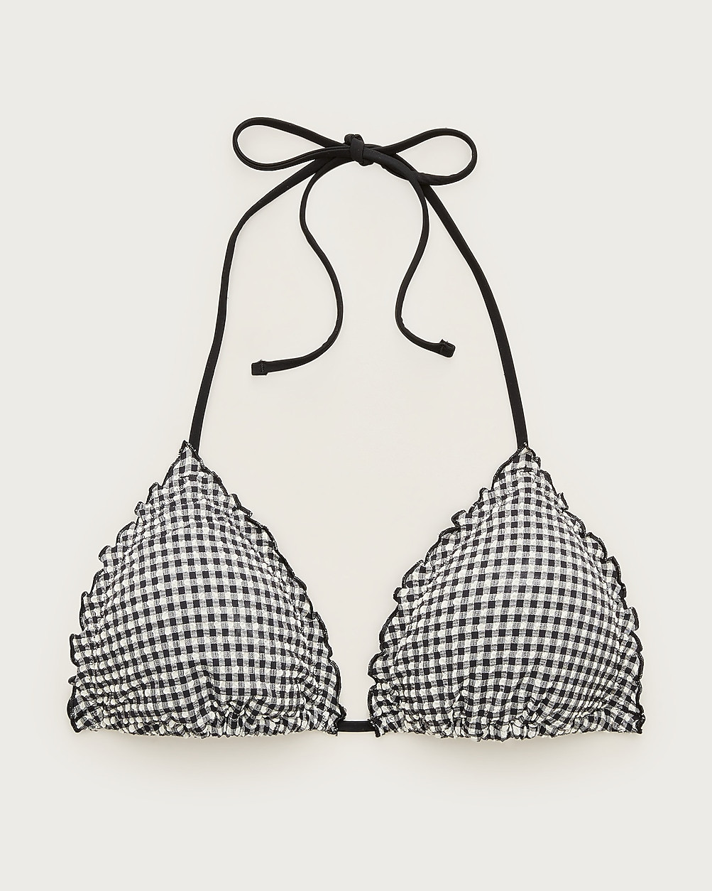 Lettuce-trim string bikini top in gingham | J. Crew US