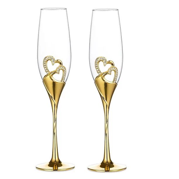 Glasseam Wedding Champagne Flutes Set of 2 Gold Toasting Glasses for Bride and Groom | Walmart (US)