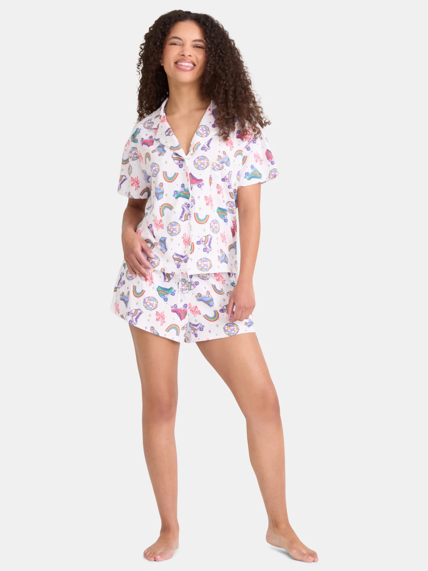 Way to Celebrate Women's Notch Collar Top and Shorts Pajama Set, 2-Piece, Sizes XS-3X | Walmart (US)