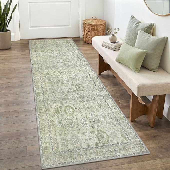 Vintage Washable Runner Rug 2x6, Print Faux Wool Floral Runners for Hallways, Non-Slip Kitchen Ru... | Amazon (US)