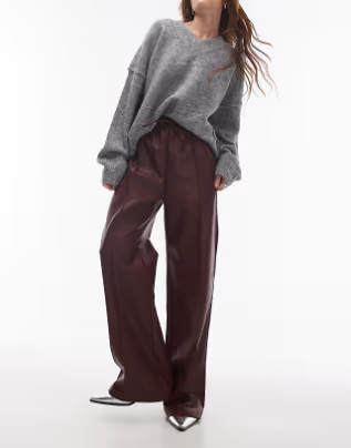 Topshop faux leather jogger in burgundy | ASOS (Global)